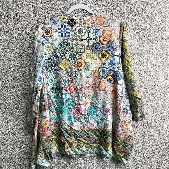 Johnny Was Top Women’s Small Jessner Abstract Patchwork Silk Popover Tunic - Picture 4 of 6